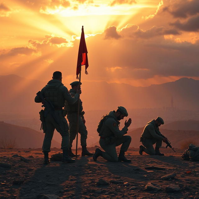 A powerful and evocative scene depicting the resilience and bravery of martyrs and warriors