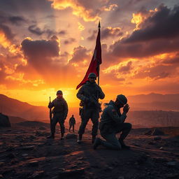A powerful and evocative scene depicting the resilience and bravery of martyrs and warriors