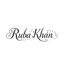 A unique and intricate name signature design for 'Ruba Khan', featuring an elegant flourish font that emphasizes creativity and uniqueness