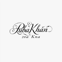 A unique and intricate name signature design for 'Ruba Khan', featuring an elegant flourish font that emphasizes creativity and uniqueness