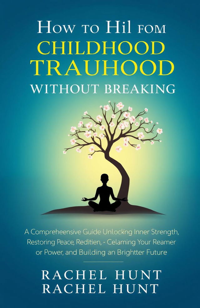 A powerful and serene book cover for 'How to Heal from Childhood Trauma Without Breaking: A Comprehensive Guide to Unlocking Inner Strength, Restoring Peace, Reclaiming Your Power, and Building a Brighter Future' by Rachel Hunt