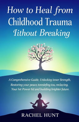 A powerful and serene book cover for 'How to Heal from Childhood Trauma Without Breaking: A Comprehensive Guide to Unlocking Inner Strength, Restoring Peace, Reclaiming Your Power, and Building a Brighter Future' by Rachel Hunt