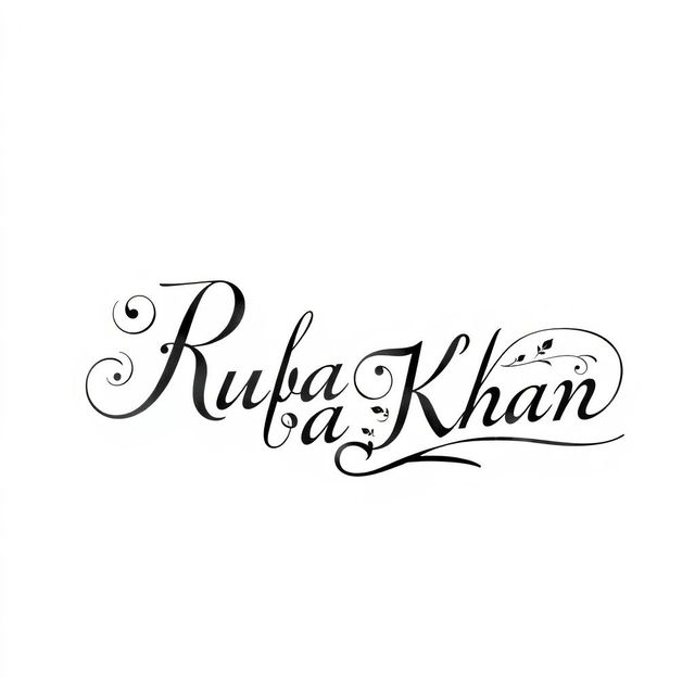 An elaborate and intricate name signature for 'Ruba Khan', designed to be highly stylized and difficult to replicate
