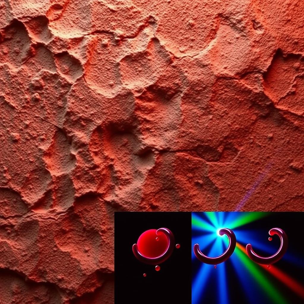 A textured surface of rough and smooth stone, illuminated from three different angles to showcase its intricate details