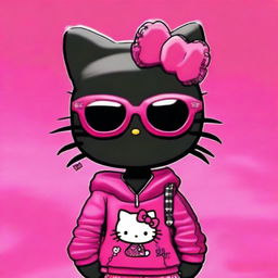 A digital art image of a Negra Hello Kitty donning stylish glasses