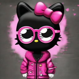 A digital art image of a Negra Hello Kitty donning stylish glasses