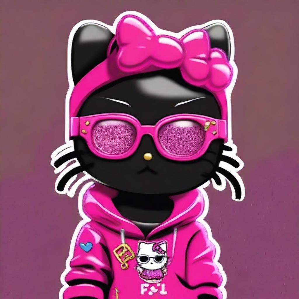 A digital art image of a Negra Hello Kitty donning stylish glasses