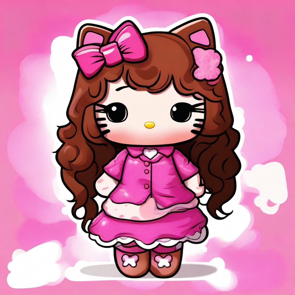 A digital art piece showcasing a brown Hello Kitty character