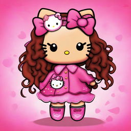 A digital art piece showcasing a brown Hello Kitty character