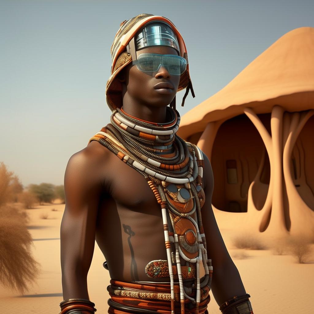 male in futuristic casual Hausa attire