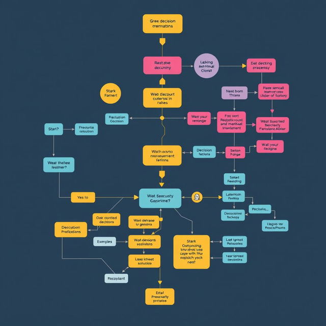 A detailed and visually engaging flowchart that illustrates a complex decision-making process