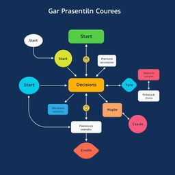 A detailed and visually engaging flowchart that illustrates a complex decision-making process