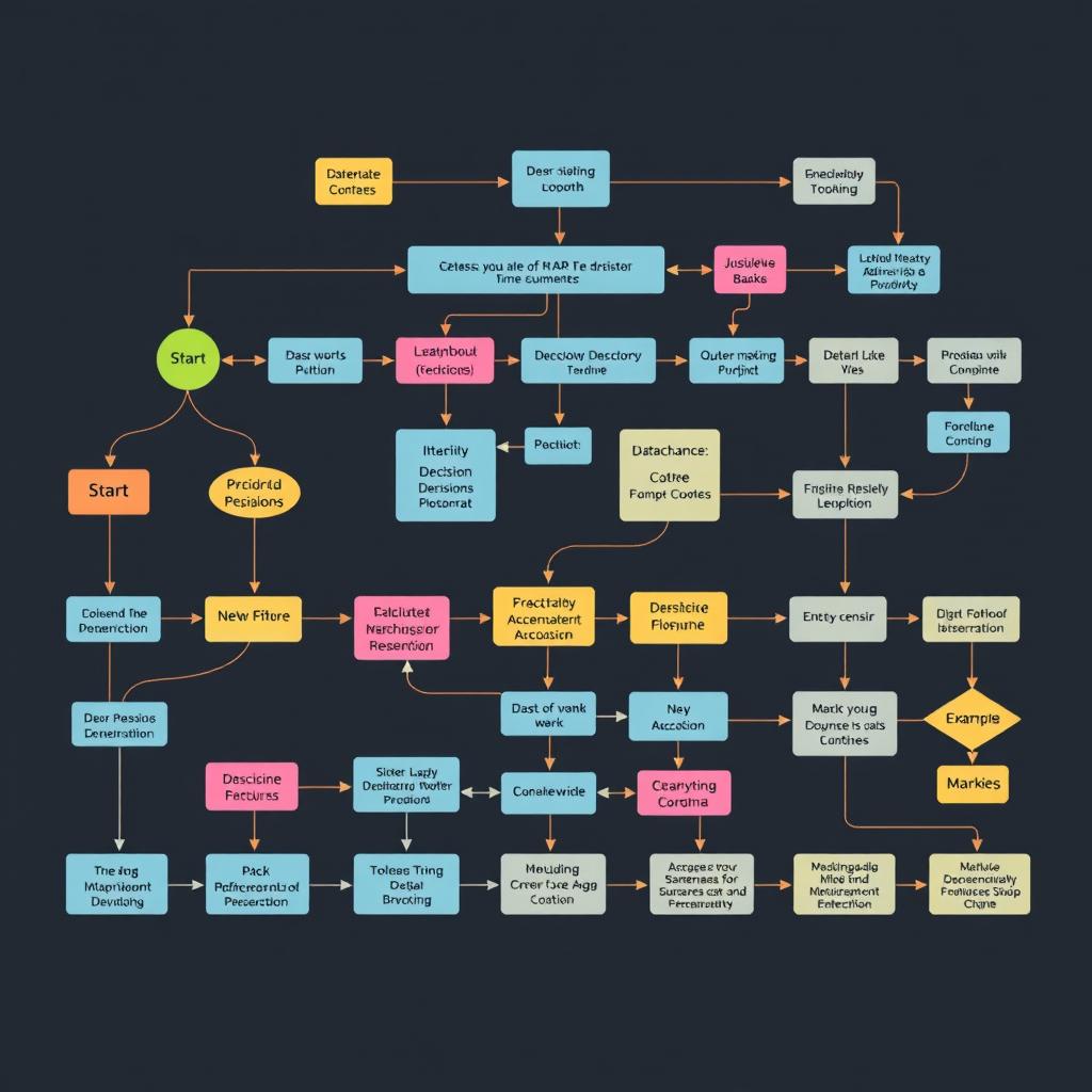 A detailed and visually engaging flowchart that illustrates a complex decision-making process