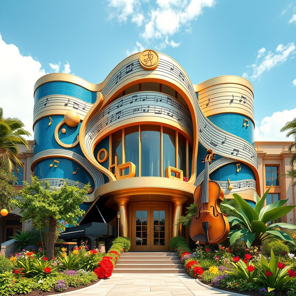 A creative and vibrant design for an academy of arts and drama with a strong emphasis on music