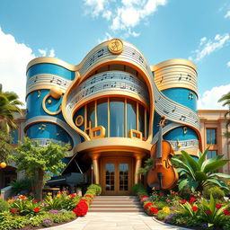 A creative and vibrant design for an academy of arts and drama with a strong emphasis on music