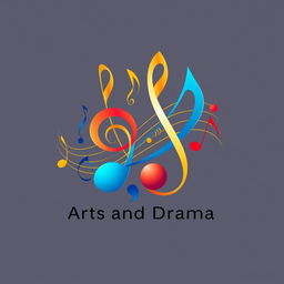 A logo design for an Academy of Arts and Drama, featuring dynamic music notes interwoven creatively, symbolizing the connection between music, art, and performance