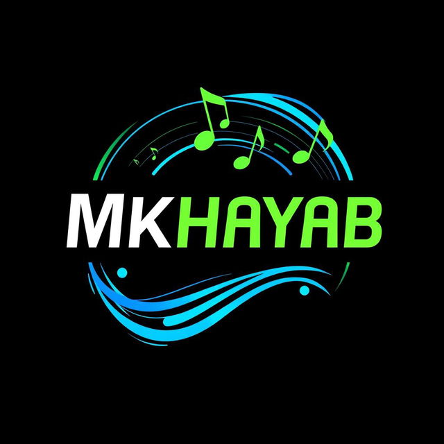 A dynamic and modern logo for a music band named 'Mkhayab', incorporating elements of sound waves and musical notes