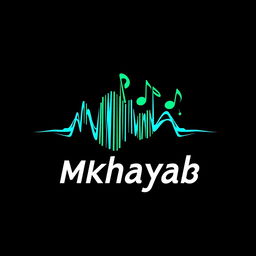 A dynamic and modern logo for a music band named 'Mkhayab', incorporating elements of sound waves and musical notes