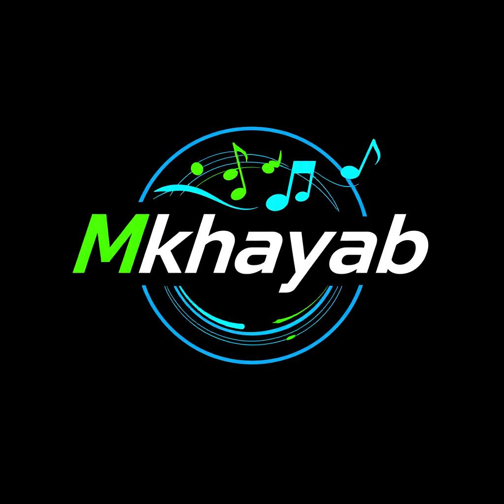 A dynamic and modern logo for a music band named 'Mkhayab', incorporating elements of sound waves and musical notes