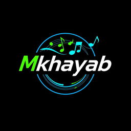 A dynamic and modern logo for a music band named 'Mkhayab', incorporating elements of sound waves and musical notes