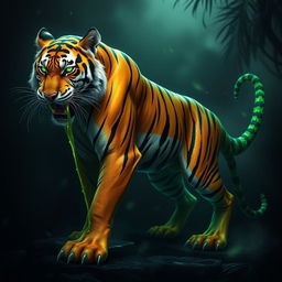 A stunning, ferocious creature that combines the sleek and powerful body of a tiger with the slimy, vivid characteristics of venom