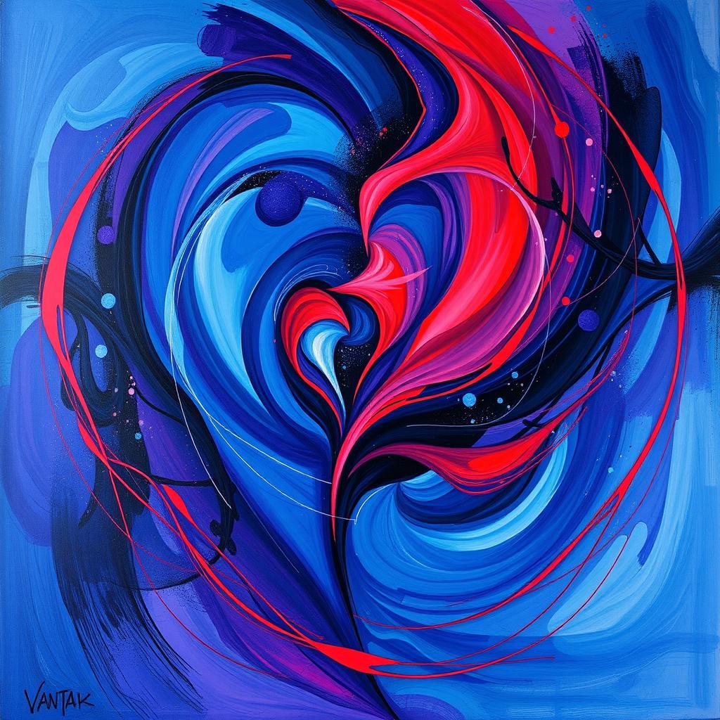 A visually captivating abstract representation of human emotions, using intertwining bold lines and vibrant colors