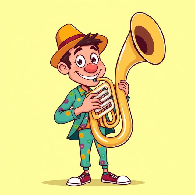 A full-length illustration of a man playing a tuba, designed in the whimsical style of Incredibox