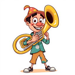 A full-length illustration of a man playing a tuba, designed in the whimsical style of Incredibox