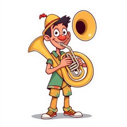 A full-length illustration of a man playing a tuba, designed in the whimsical style of Incredibox