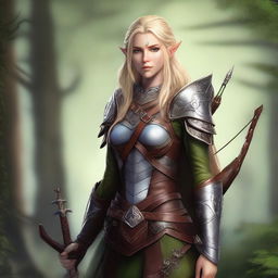 A digital art image of a female wood elf ranger