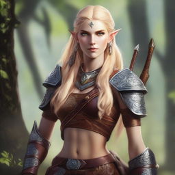 A digital art image of a female wood elf ranger