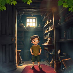 A bright summer afternoon with warm sunlight streaming through the windows of an old house, filled with character and history