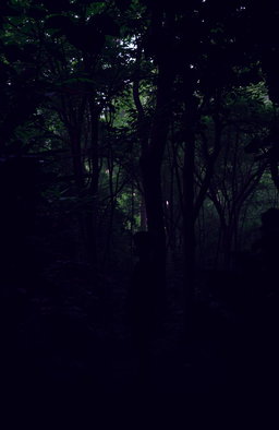 A lush, vibrant forest filled with dense foliage, featuring a rich wine-colored aura that envelops the scene