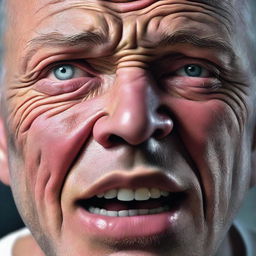 A hyper-realistic digital art piece captures a man in a state of shock