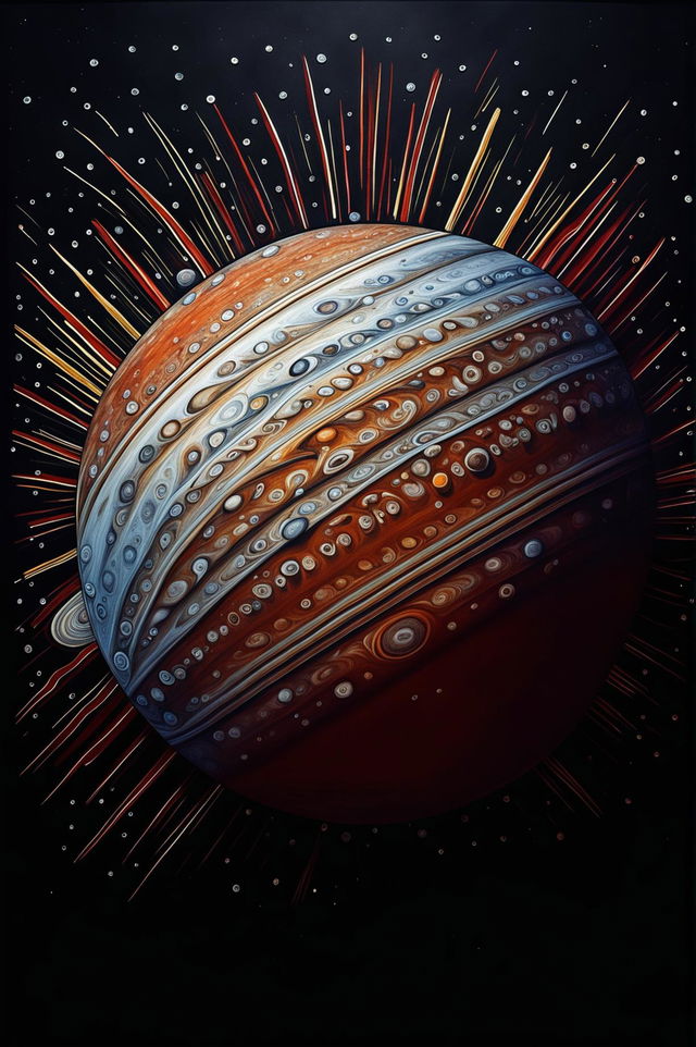 A high-definition, detailed Sharpie drawing of Jupiter, showcasing the planet's iconic swirling gas bands and Great Red Spot