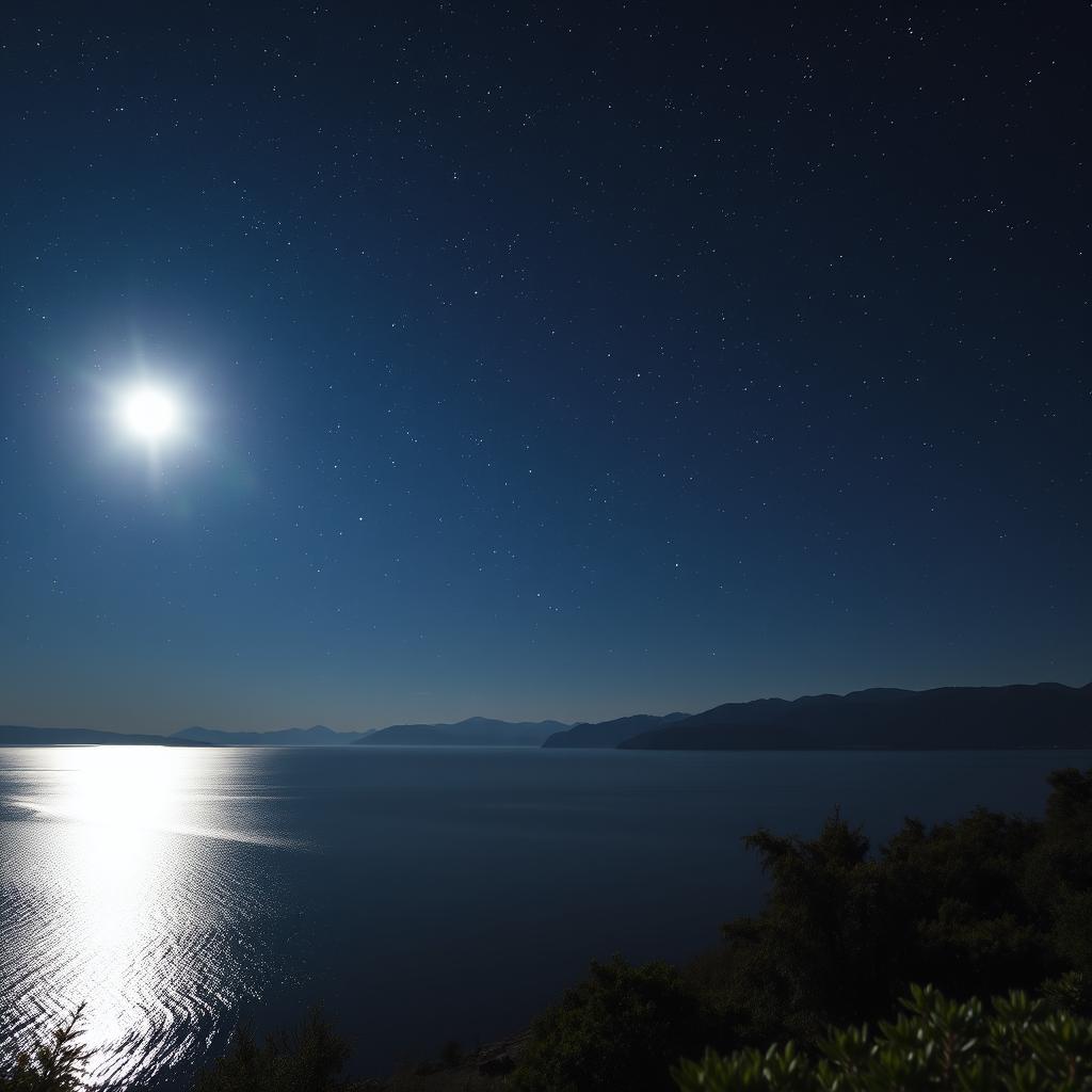 A stunning night sky over a serene lake, illuminated by millions of stars