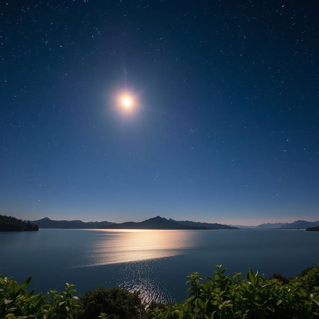 A stunning night sky over a serene lake, illuminated by millions of stars