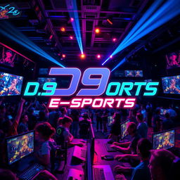 A dynamic and visually appealing e-sports scene featuring a vibrant gaming atmosphere