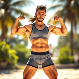A lean athletic body in an action pose, showcasing defined muscles and a fit physique