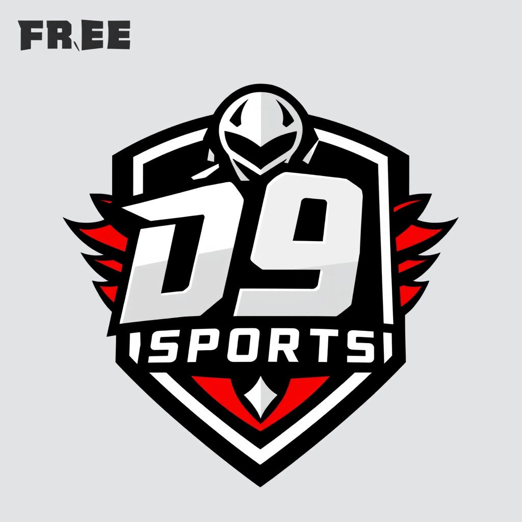 A logo design for a gaming clan in Free Fire featuring the text 'D9 SPORTS'