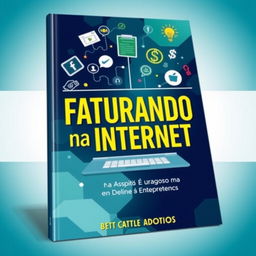 A visually striking eBook cover for "Faturando na Internet", showcasing a modern digital theme