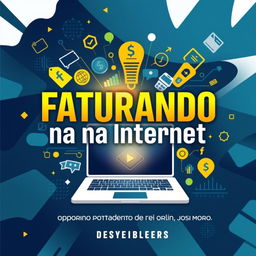A visually striking eBook cover for "Faturando na Internet", showcasing a modern digital theme