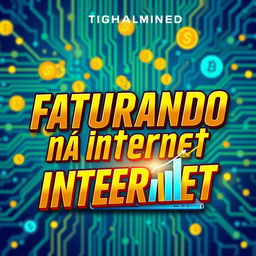 A vibrant and engaging eBook cover design for "Faturando na Internet" showcasing a digital money theme