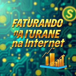A vibrant and engaging eBook cover design for "Faturando na Internet" showcasing a digital money theme