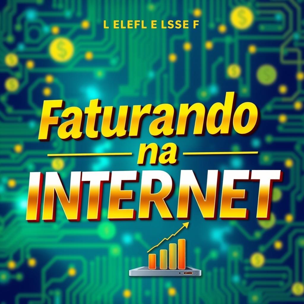 A vibrant and engaging eBook cover design for "Faturando na Internet" showcasing a digital money theme