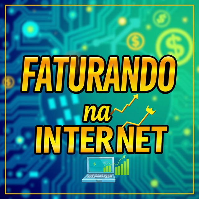 A vibrant and engaging eBook cover design for "Faturando na Internet" showcasing a digital money theme