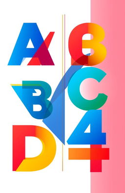 An abstract composition featuring the letters 'A', 'B', 'C', 'D' and the numbers '1', '2', '3', '4' arranged in a visually striking pattern