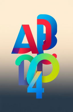 An abstract composition featuring the letters 'A', 'B', 'C', 'D' and the numbers '1', '2', '3', '4' arranged in a visually striking pattern