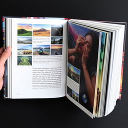 A beautifully crafted art book showcasing a diverse range of AI-generated artwork, featuring stunning digital landscapes, intricate abstract designs, and expressive portraits