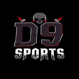 A bold and edgy logo design for a hard rock band named 'D9 SPORTS'